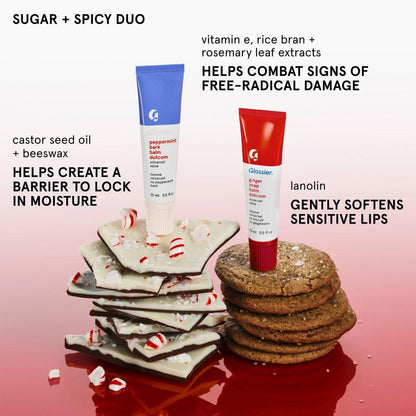 Glossier Balm Dotcom Hydrating Lip Balm Duo – Peppermint Bark & Ginger Snap – Nährende Lippenpflege Set, 2 x 15 ml