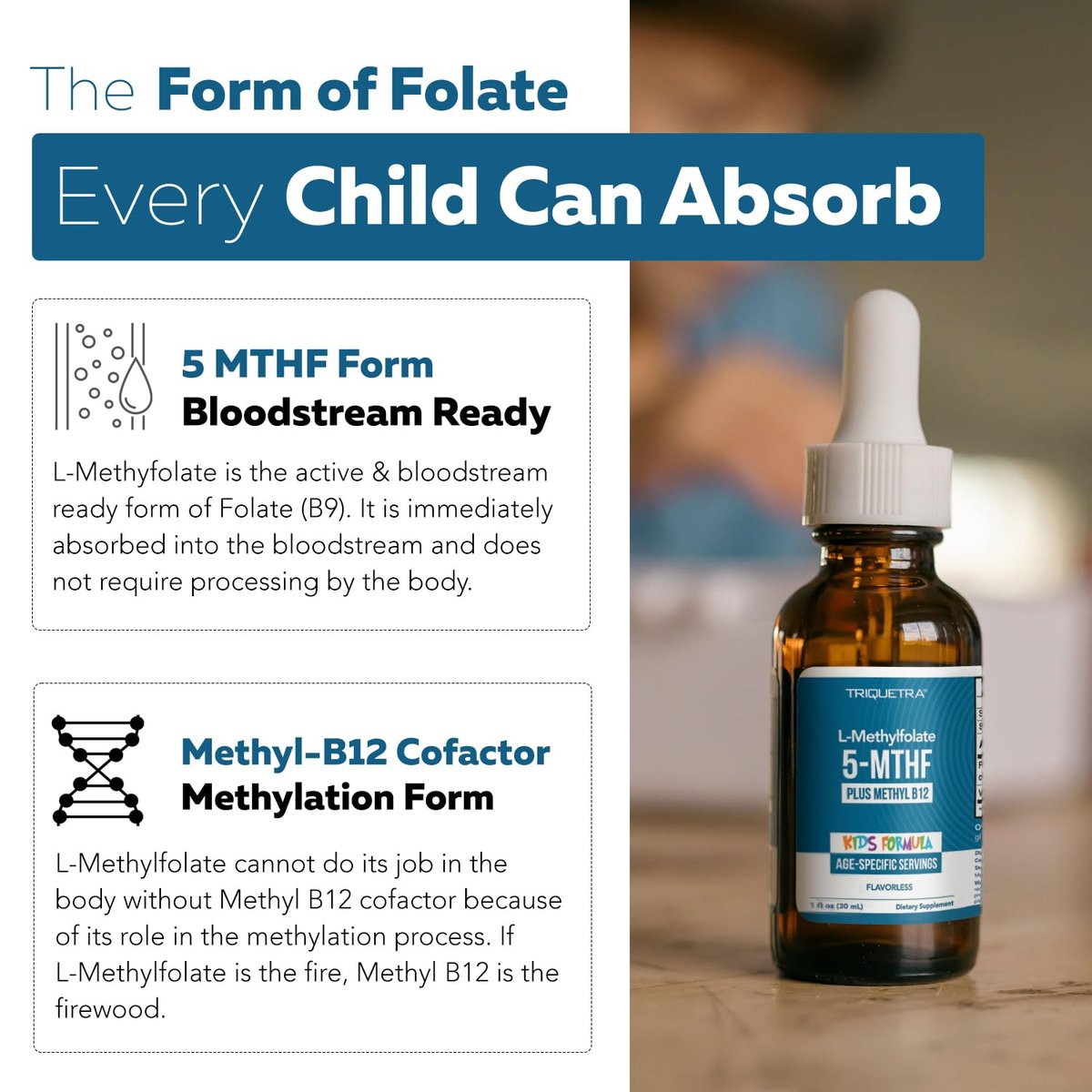 Bioaktives Methylfolat + Methyl-B12 für Kinder – geschmacksneutral, sublingual – 5-MTHF, die überlegene Form von Folat – einstellbare Dosierung für jedes Alter – Stimmung, Verhalten, Kognition – 30 ml