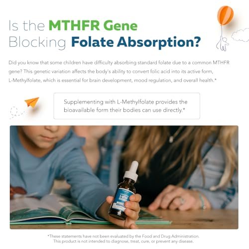 Bioaktives Methylfolat + Methyl-B12 für Kinder – geschmacksneutral, sublingual – 5-MTHF, die überlegene Form von Folat – einstellbare Dosierung für jedes Alter – Stimmung, Verhalten, Kognition – 30 ml