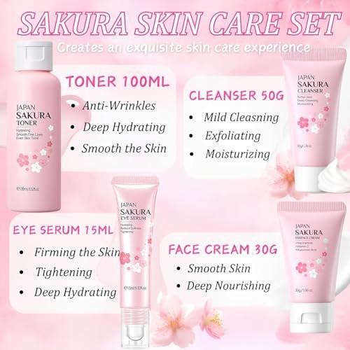 Sakura Hautpflege-Set für Frauen, Geburtstagsgeschenke für Mädchen - Hautpflege für Kinder - Hautpflege für Mädchen 10-12 - Kinder-Hautpflege-Set für Mädchen 8-12, Weihnachtsgeschenke für Teenager