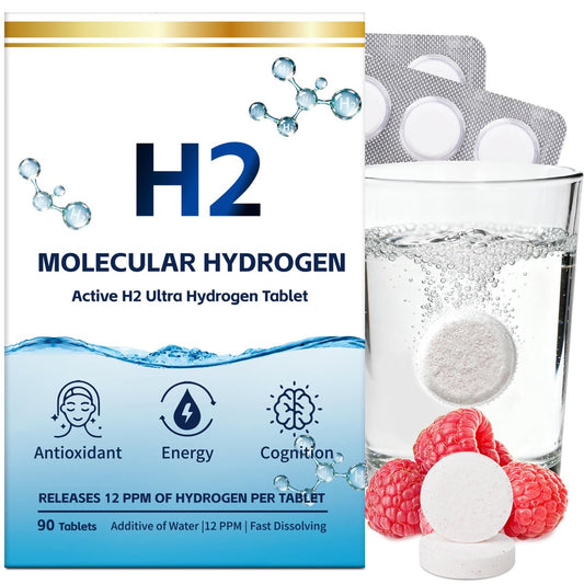 Crobirware Molekulare Wasserstofftabletten (12 PPM) - 90 Stück Hochpotenz H2-Tabletten für Trinkwasser mit Magnesium, Schnell lösliche Wasserstofftabletten für Energie, Fokus & Anti-Aging, Verpackung für unterwegs