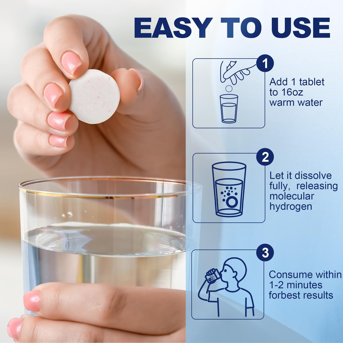 Crobirware Molekulare Wasserstofftabletten (12 PPM) - 90 Stück Hochpotenz H2-Tabletten für Trinkwasser mit Magnesium, Schnell lösliche Wasserstofftabletten für Energie, Fokus & Anti-Aging, Verpackung für unterwegs