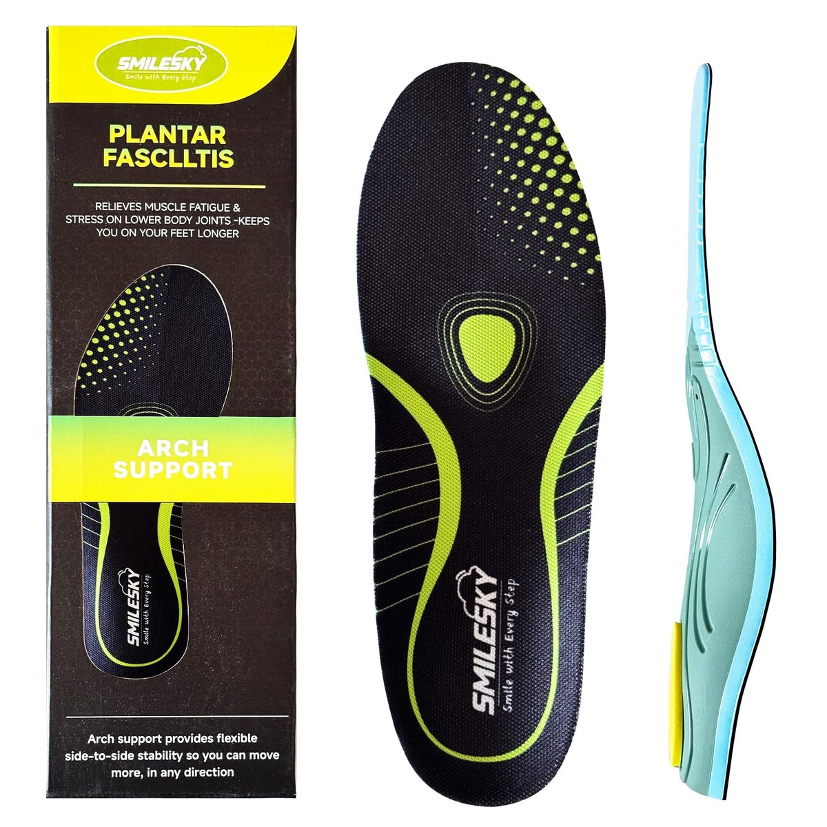 SMILESKY Hochleistungs-Einlagen gegen Schmerzen für Herren & Damen – Hohe Fußgewölbeunterstützung für Plantarfasziitis & Plattfüße. Podologen empfohlene Arbeitsstiefel-Einlegesohle (ab 100 kg)