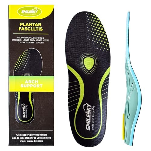 SMILESKY Hochleistungs-Einlagen gegen Schmerzen für Herren & Damen – Hohe Fußgewölbeunterstützung für Plantarfasziitis & Plattfüße. Podologen empfohlene Arbeitsstiefel-Einlegesohle (ab 100 kg)