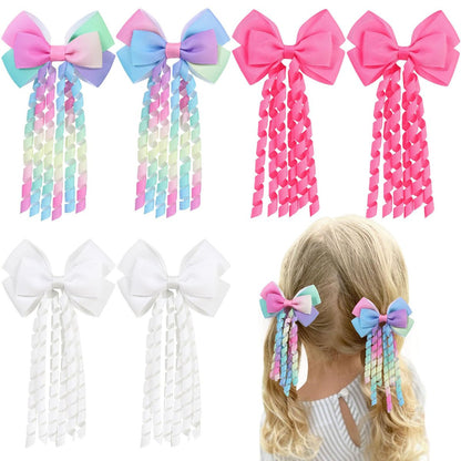 KIDSBETT 6-teilige Haarschleifen für Mädchen, Lockige Haarschleifen, Clip-Ribbon-Barrettes, Alligator-Clips, Haaraccessoires für Mädchen und Kleinkinder