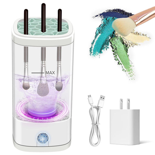 Elektrischer Make-up-Pinselreiniger, Multifunktionaler Kosmetikpinselreiniger, Tragbare Automatische Make-up-Pinsel-Reinigungslösung mit Trockner-Halter, Ladegerät, USB-C-Kabel, Beauty-Geschenk für Frauen