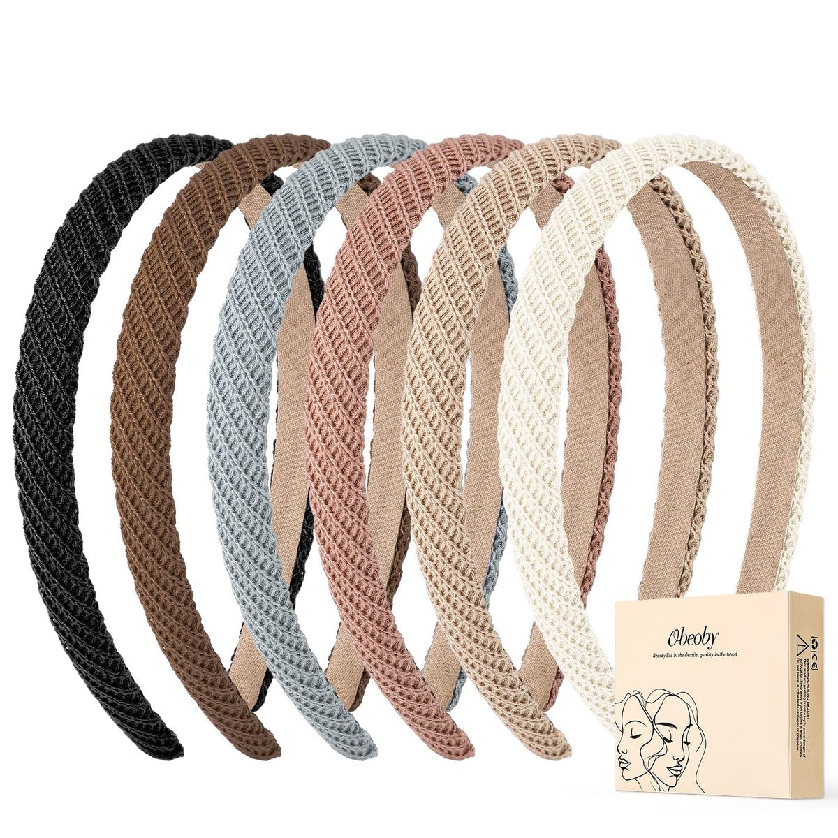 obeoby 6er-Pack Modische Stirnbänder für dickeres Haar – Rutschfeste, 0,6 Zoll dünne gestrickte Haarbänder in verschiedenen Farben für Mädchen, Sommerkleid-Outfit