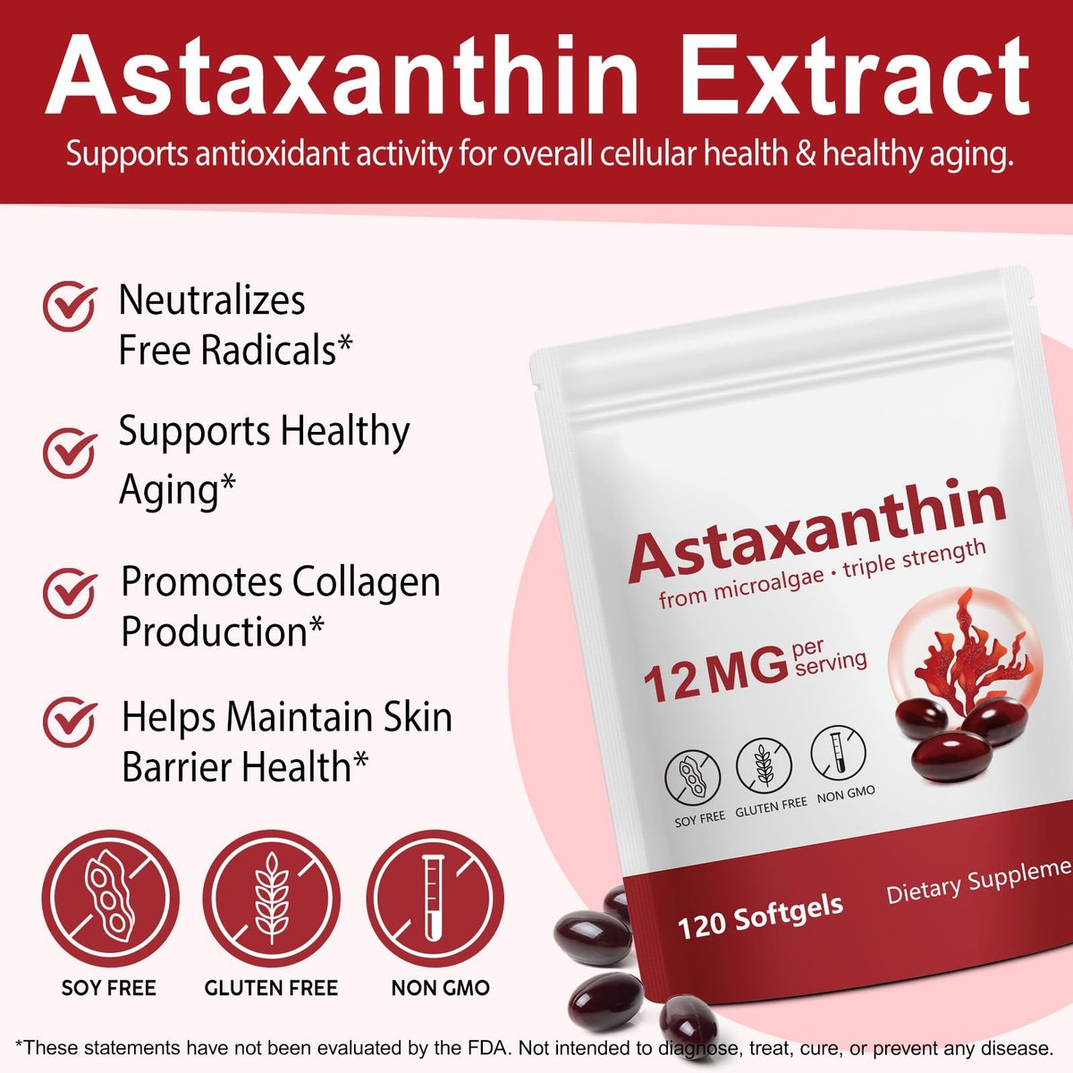 Tiuedu Astaxanthin 12mg, 120 Softgels, 4-Monatsvorrat – Antioxidans für Augen, Gelenke, Durchblutung und Hautgesundheit