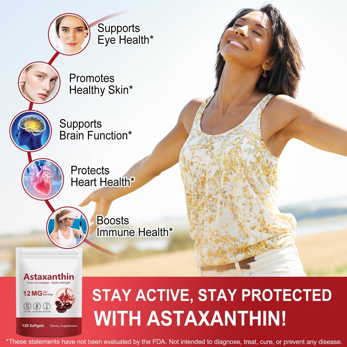 Tiuedu Astaxanthin 12mg, 120 Softgels, 4-Monatsvorrat – Antioxidans für Augen, Gelenke, Durchblutung und Hautgesundheit