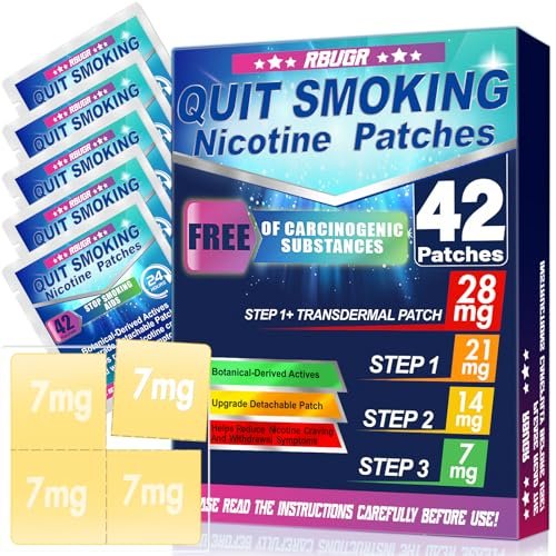 RBUGR Nikotinpflaster 42er Pack - 28 mg Raucherentwöhnungshilfe mit einstellbarer Dosierung (7 mg/14 mg/21 mg) - Raucherentwöhnungspflaster & Absetzprogramm | 24-Stunden-Freisetzung