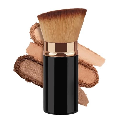 SEINGTOOM Retractable Kabuki Pinsel – Reisegröße Foundation Make-up Pinsel, tragbar und makellos mit Abdeckung für Foundation, flüssiges Puder, Rouge, Bronzer, Contouring (Schwarz)