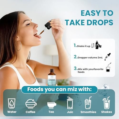 Rylaxed Cortisol Kapseln für Frauen & Männer, 18-in-1 Stress & Stimmung Unterstützung Tropfen mit Magnesium 480mg, GABA, Ashwagandha, L-Theanin & Phosphatidylserin, für Entspannung & Schlaf, Zitrone-Himbeer Geschmack 60ml