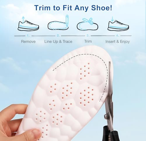 4D Cloud Einlegesohlen für Damen und Herren, Memory-Schaum-Bootseinlagen, bequeme und atmungsaktive Massage-Polster mit Fußgewölbeunterstützung, zuschneidbar für alle Schuharten (1 Paar Orange, Herren 9-10/Damen 11-12)