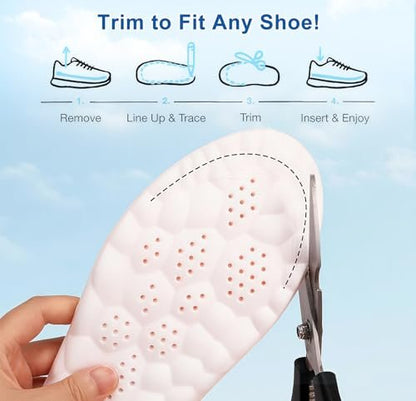 4D Cloud Einlegesohlen für Damen und Herren, Memory-Schaum-Bootseinlagen, bequeme und atmungsaktive Massage-Polster mit Fußgewölbeunterstützung, zuschneidbar für alle Schuharten (1 Paar Orange, Herren 9-10/Damen 11-12)