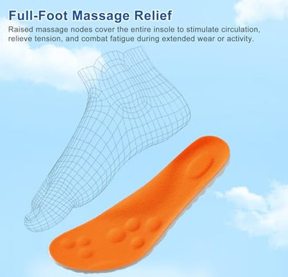 4D Cloud Einlegesohlen für Damen und Herren, Memory-Schaum-Bootseinlagen, bequeme und atmungsaktive Massage-Polster mit Fußgewölbeunterstützung, zuschneidbar für alle Schuharten (1 Paar Orange, Herren 9-10/Damen 11-12)