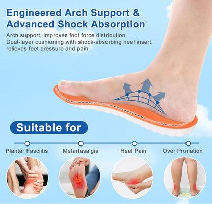 4D Cloud Einlegesohlen für Damen und Herren, Memory-Schaum-Bootseinlagen, bequeme und atmungsaktive Massage-Polster mit Fußgewölbeunterstützung, zuschneidbar für alle Schuharten (1 Paar Orange, Herren 9-10/Damen 11-12)