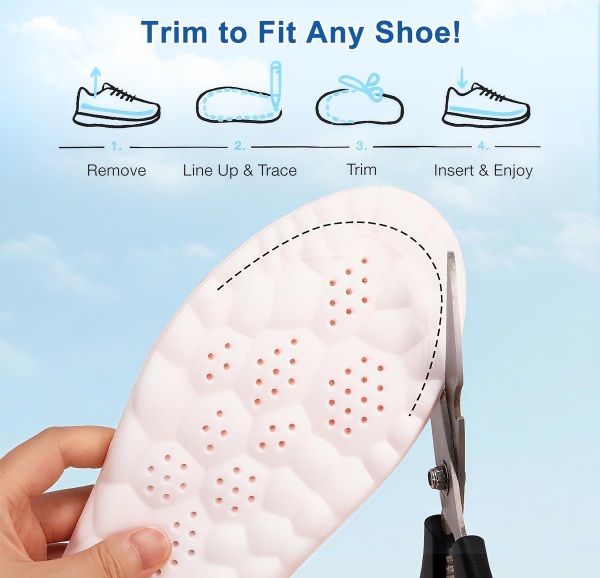 4D Cloud Einlegesohlen für Damen und Herren, Memory-Schaum-Bootseinlagen, bequeme und atmungsaktive Massage-Polster mit Fußgewölbeunterstützung, zuschneidbar für alle Schuharten (1 Paar Orange, Herren 9-10/Damen 11-12)