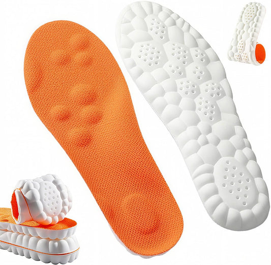 4D Cloud Einlegesohlen für Damen und Herren, Memory-Schaum-Bootseinlagen, bequeme und atmungsaktive Massage-Polster mit Fußgewölbeunterstützung, zuschneidbar für alle Schuharten (1 Paar Orange, Herren 9-10/Damen 11-12)