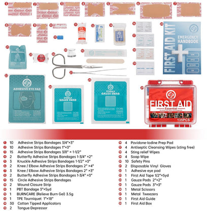 Gevoke Mini Erste-Hilfe-Set – 135-teiliger Erste-Hilfe-Kasten mit Hartschale für Zuhause, Auto, Reisen, Camping, Wandern, Sport, Büro und Outdoor-Notfälle (Klein, Rot)