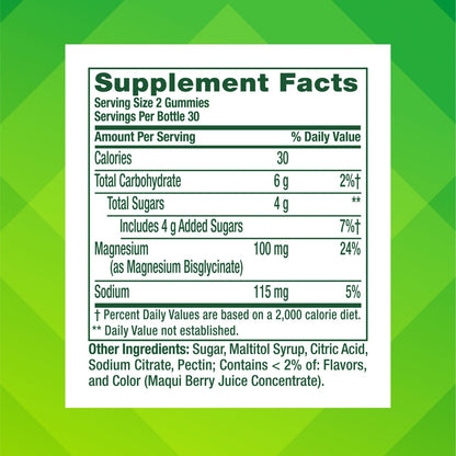 Vitafusion Magnesium Glycinat Gummis – 100 mg pro Portion zur Unterstützung der Muskelentspannung für Erwachsene, Boomin’ Cherry Berry Geschmack, 60 Stück