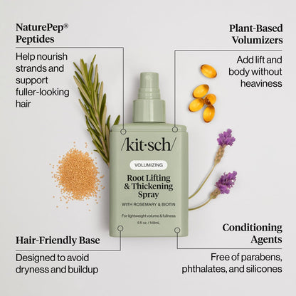 Kitsch Root Hair Volume Spray - Leichter Haar-Volumenspray für sofortigen Lift und Fülle | Haarverdickungsspray mit Rosmarin und Biotin | Weiches, griffiges Volumen-Finish - 150 ml