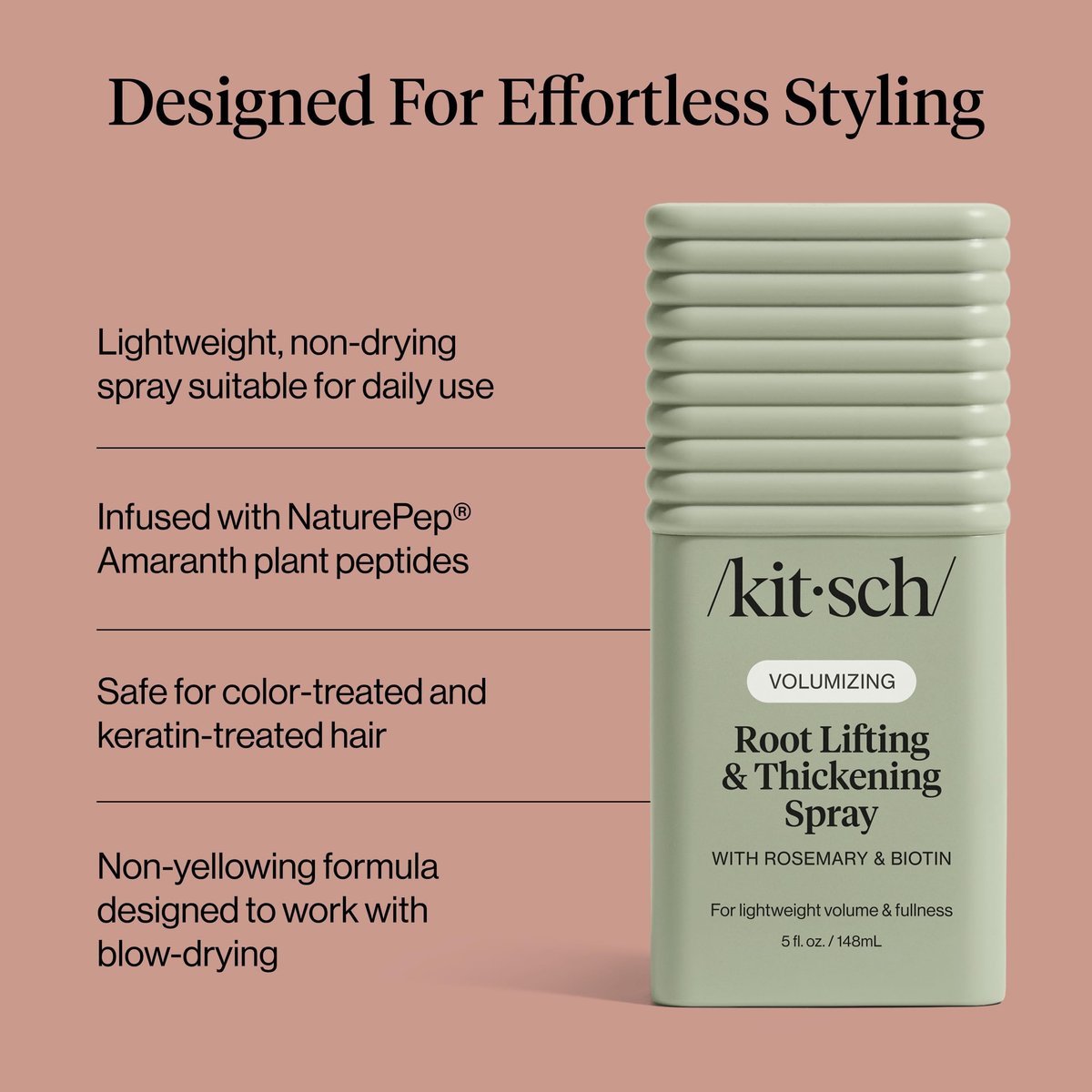 Kitsch Root Hair Volume Spray - Leichter Haar-Volumenspray für sofortigen Lift und Fülle | Haarverdickungsspray mit Rosmarin und Biotin | Weiches, griffiges Volumen-Finish - 150 ml