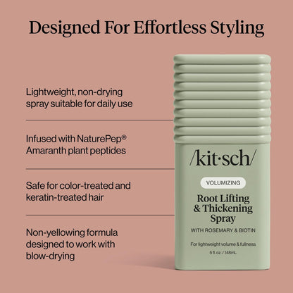 Kitsch Root Hair Volume Spray - Leichter Haar-Volumenspray für sofortigen Lift und Fülle | Haarverdickungsspray mit Rosmarin und Biotin | Weiches, griffiges Volumen-Finish - 150 ml