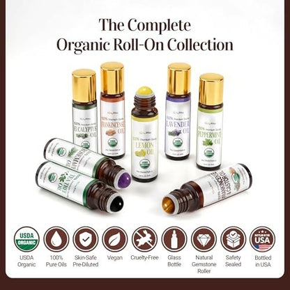 Rizinusöl mit Weihrauch Roll-On für Gesicht, Augenbrauen & Augenpartie – 100% reines Bio-MCT-Kokosöl, dunkle Ringe & feine Linien, Gesichtspflege-Serum mit Edelsteinroller, 10 ml Reisegröße