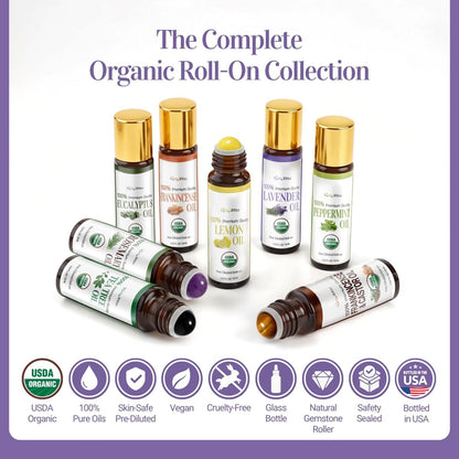 Lavendel Ätherisches Öl Roll-On für Schlaf, Angst & Stressabbau – 100% reines USDA Bio, vorgemischt mit MCT Kokosöl – Beruhigende Aromatherapie für Yoga & Entspannung – Edelsteinroller 10 ml Reisegröße