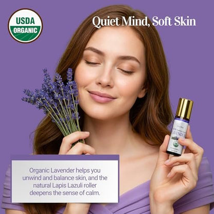 Lavendel Ätherisches Öl Roll-On für Schlaf, Angst & Stressabbau – 100% reines USDA Bio, vorgemischt mit MCT Kokosöl – Beruhigende Aromatherapie für Yoga & Entspannung – Edelsteinroller 10 ml Reisegröße