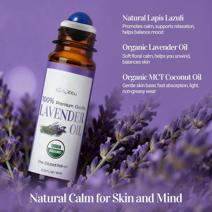 Lavendel Ätherisches Öl Roll-On für Schlaf, Angst & Stressabbau – 100% reines USDA Bio, vorgemischt mit MCT Kokosöl – Beruhigende Aromatherapie für Yoga & Entspannung – Edelsteinroller 10 ml Reisegröße