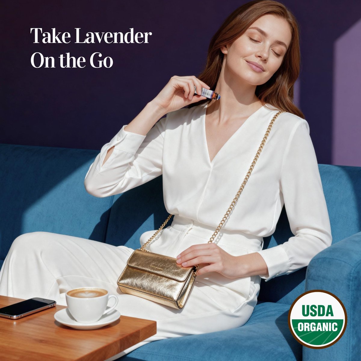 Lavendel Ätherisches Öl Roll-On für Schlaf, Angst & Stressabbau – 100% reines USDA Bio, vorgemischt mit MCT Kokosöl – Beruhigende Aromatherapie für Yoga & Entspannung – Edelsteinroller 10 ml Reisegröße