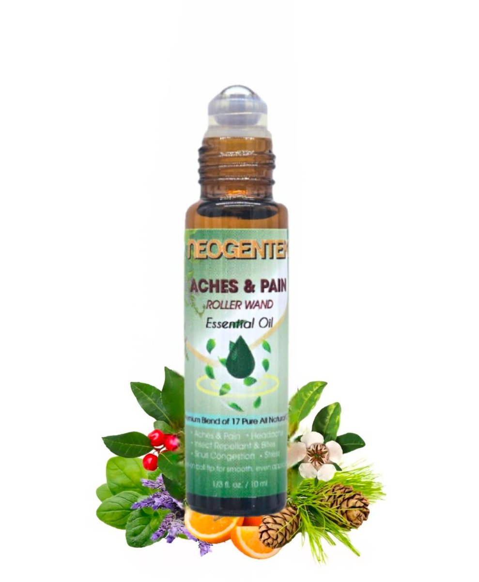 Aches & Pains Essential Oil Blend | 17 reine Pflanzenöle | Natürliche Entspannung & Wohlbefinden | Aromatherapie Roll-On für Muskeln & Gelenke, Kopfschmerzen – 10 ml (Schmerzen & Verspannungen)