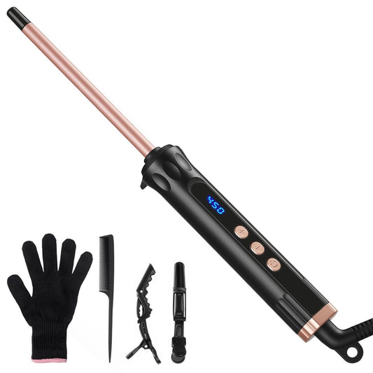 3/8 Zoll Lockenstab für kurze und lange Haare – Mini Keramik-Lockenwickler mit einstellbarer Temperatur, 9mm für federnde Spiral-Locken, doppelte Spannung