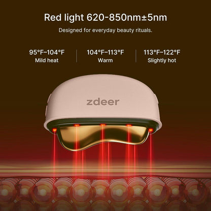ZDEER LED-Rotlichttherapie für Gesicht & Hals – Elektrischer Gua Sha Massager aus Messing mit Wärme & Vibration für straffere Haut & Anti-Aging, Pink