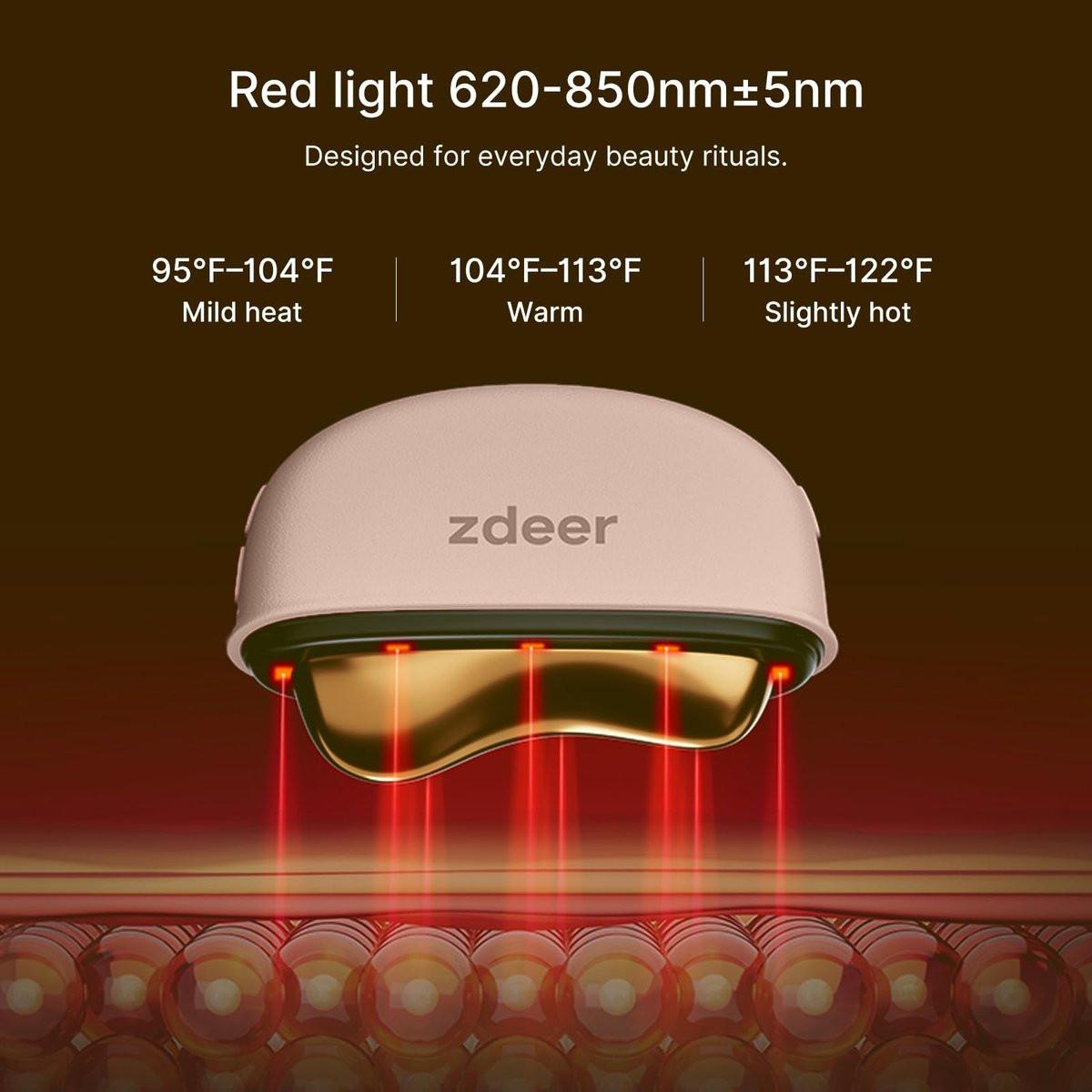 ZDEER LED-Rotlichttherapie für Gesicht & Hals – Elektrischer Gua Sha Massager aus Messing mit Wärme & Vibration für straffere Haut & Anti-Aging, Pink