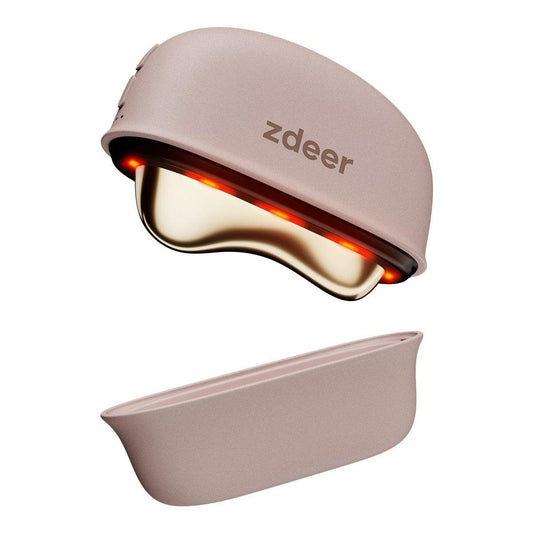 ZDEER LED-Rotlichttherapie für Gesicht & Hals – Elektrischer Gua Sha Massager aus Messing mit Wärme & Vibration für straffere Haut & Anti-Aging, Pink