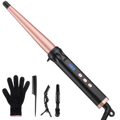 YEGUBEGU Tapered Curling Wand 0.5 bis 1 Zoll mit Turmalin-Keramik-Lauf, Lockenstab für langes, kurzes und mittellanges Haar, Dual-Voltage für Reisen, einstellbare Temperatur, Auto-Off mit Handschuh