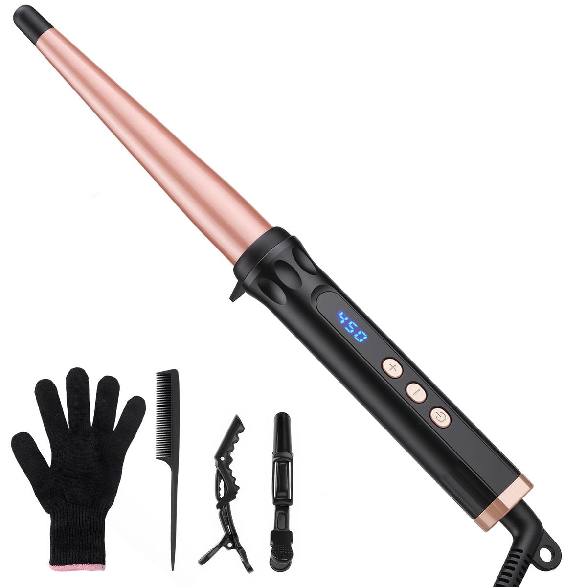 YEGUBEGU Tapered Curling Wand 0.5 bis 1 Zoll mit Turmalin-Keramik-Lauf, Lockenstab für langes, kurzes und mittellanges Haar, Dual-Voltage für Reisen, einstellbare Temperatur, Auto-Off mit Handschuh