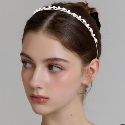 Hotalisona Braut-Stirnband mit Blättern und Perlen – Silberner Haarreif für Bräute, funkelnde Strass-Haarbänder für Frauen, 2er-Pack