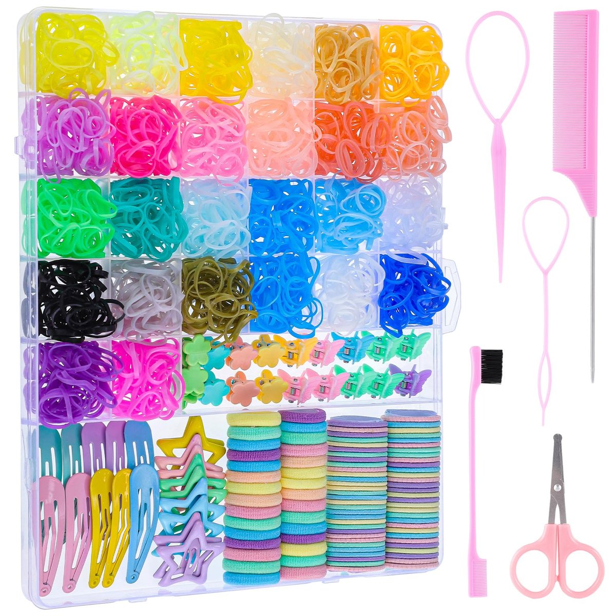Farbenfrohes Gummiband-Set, 2020 Stück elastische Haargummis mit 5 Styling-Werkzeugen und 40 Haarklammern, Haaraccessoires für Mädchen, Töchter, Muttertagsgeschenke für Mama