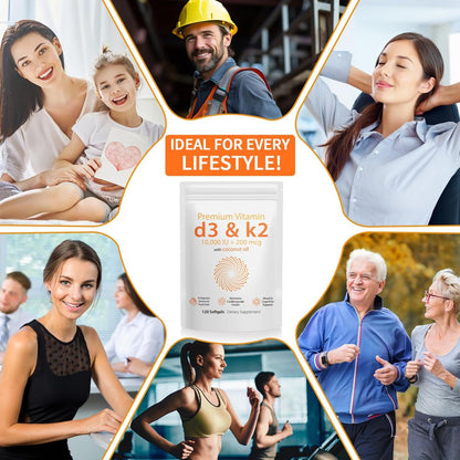 Daiasns Vitamin D3 K2 10000 IE – Hochdosiertes D3 K2 Präparat für Muskel- und Gehirngesundheit, Unterstützung des Immunsystems und des Herz-Kreislauf-Systems – 120 Softgels