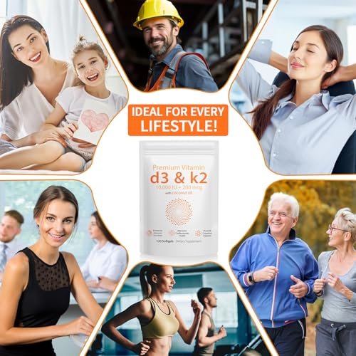 Daiasns Vitamin D3 K2 10000 IE – Hochdosiertes D3 K2 Präparat für Muskel- und Gehirngesundheit, Unterstützung des Immunsystems und des Herz-Kreislauf-Systems – 120 Softgels