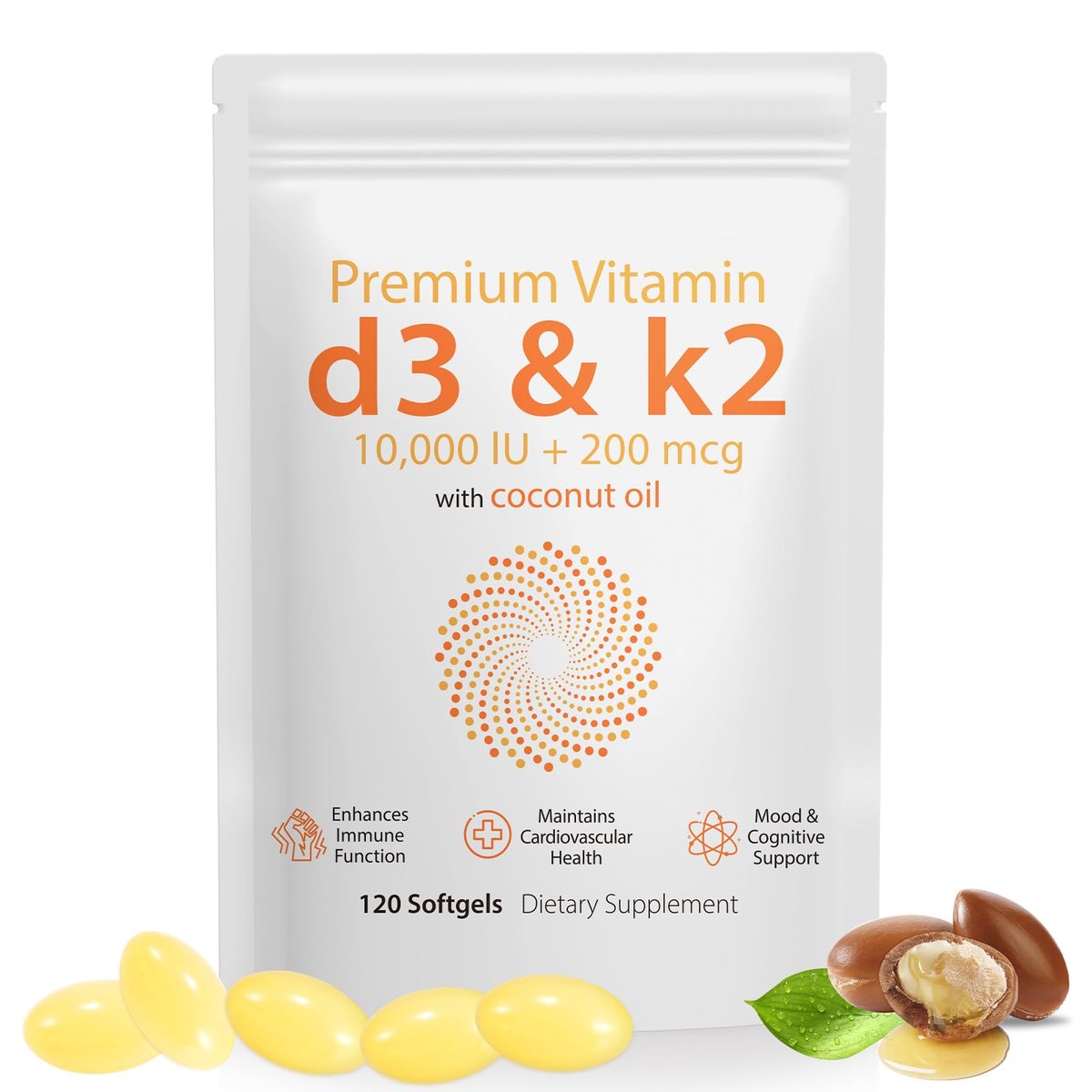 Daiasns Vitamin D3 K2 10000 IE – Hochdosiertes D3 K2 Präparat für Muskel- und Gehirngesundheit, Unterstützung des Immunsystems und des Herz-Kreislauf-Systems – 120 Softgels