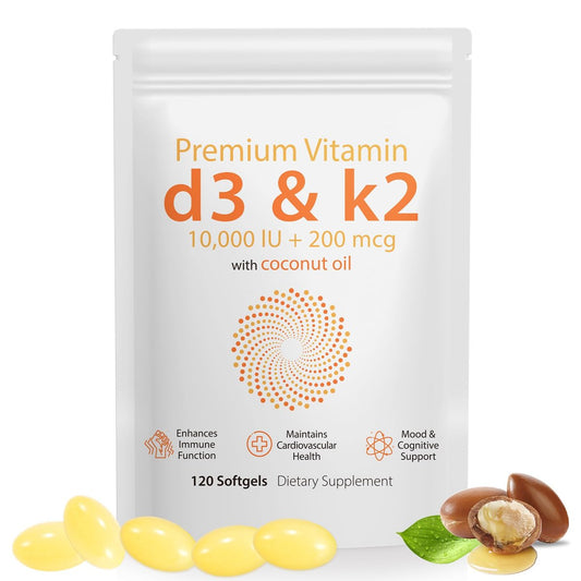 Daiasns Vitamin D3 K2 10000 IE – Hochdosiertes D3 K2 Präparat für Muskel- und Gehirngesundheit, Unterstützung des Immunsystems und des Herz-Kreislauf-Systems – 120 Softgels