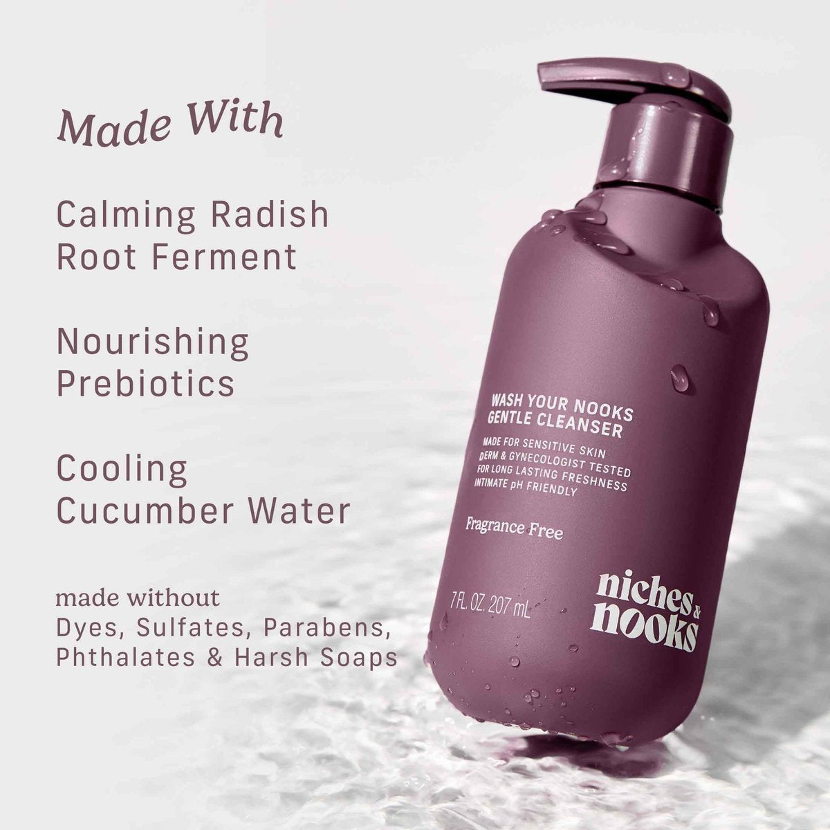 Niches & Nooks Gentle Nooks Reiniger – Duftfrei – Unparfümierte Intimwaschlotion für Frauen, pH-neutral, für empfindliche Haut, tägliche Anwendung – 200 ml