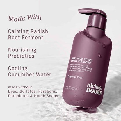 Niches & Nooks Gentle Nooks Reiniger – Duftfrei – Unparfümierte Intimwaschlotion für Frauen, pH-neutral, für empfindliche Haut, tägliche Anwendung – 200 ml
