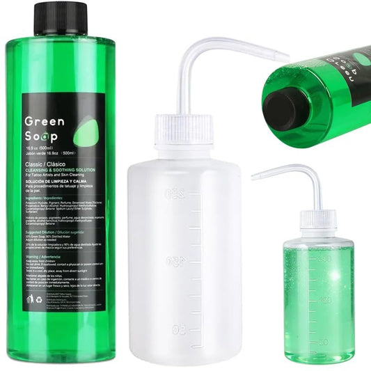 Urknall Ultra Konzentrierte Tattoo-Grünseife 16,9 oz mit 8 oz Quetschflasche – Sanfte vegane Formel für professionelle Tätowierung und Piercing-Pflege