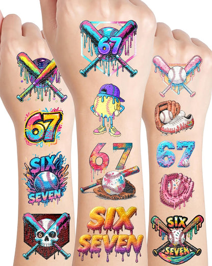 YanZonic 166 Stücke Drip Baseball Temporäre Tattoos - 6 7 Rosa Baseball Thema Party, Eiscreme Drip Party Dekorationen, Baseball Drip Party Geschenk, 15 Blätter 48 Stile