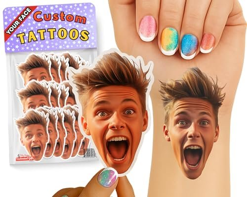 Dein Glück – Personalisierte Foto-Gesichts-Tattoos zum Aufkleben | Lustige individuelle Fake-Tattoos für Partys, Hochzeiten & Events | Hergestellt in den USA